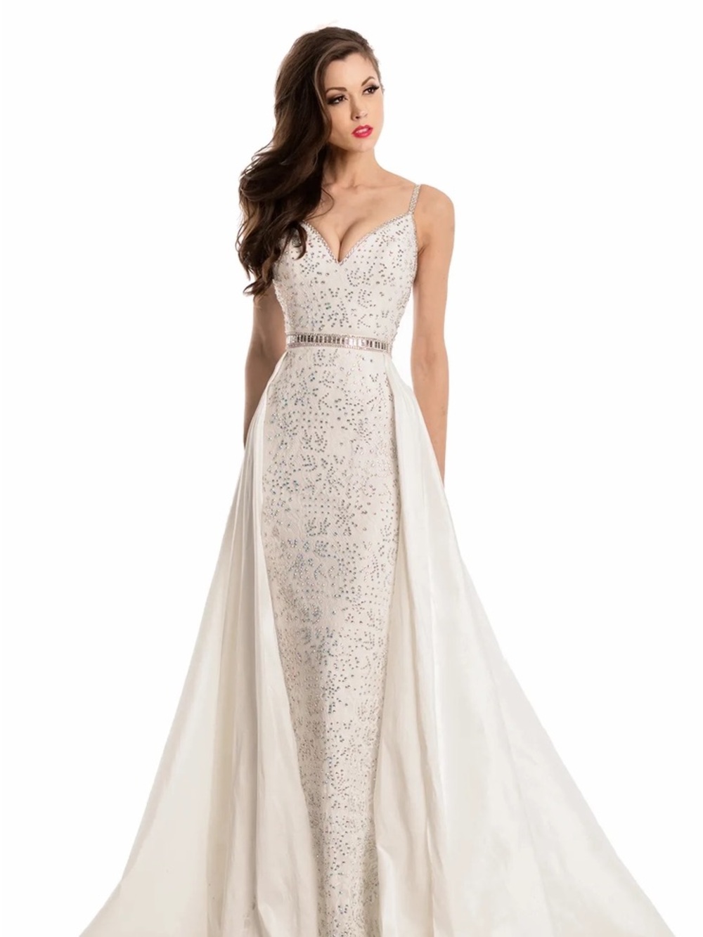 Johnathan Kayne White Beaded A-Line Evening Gown